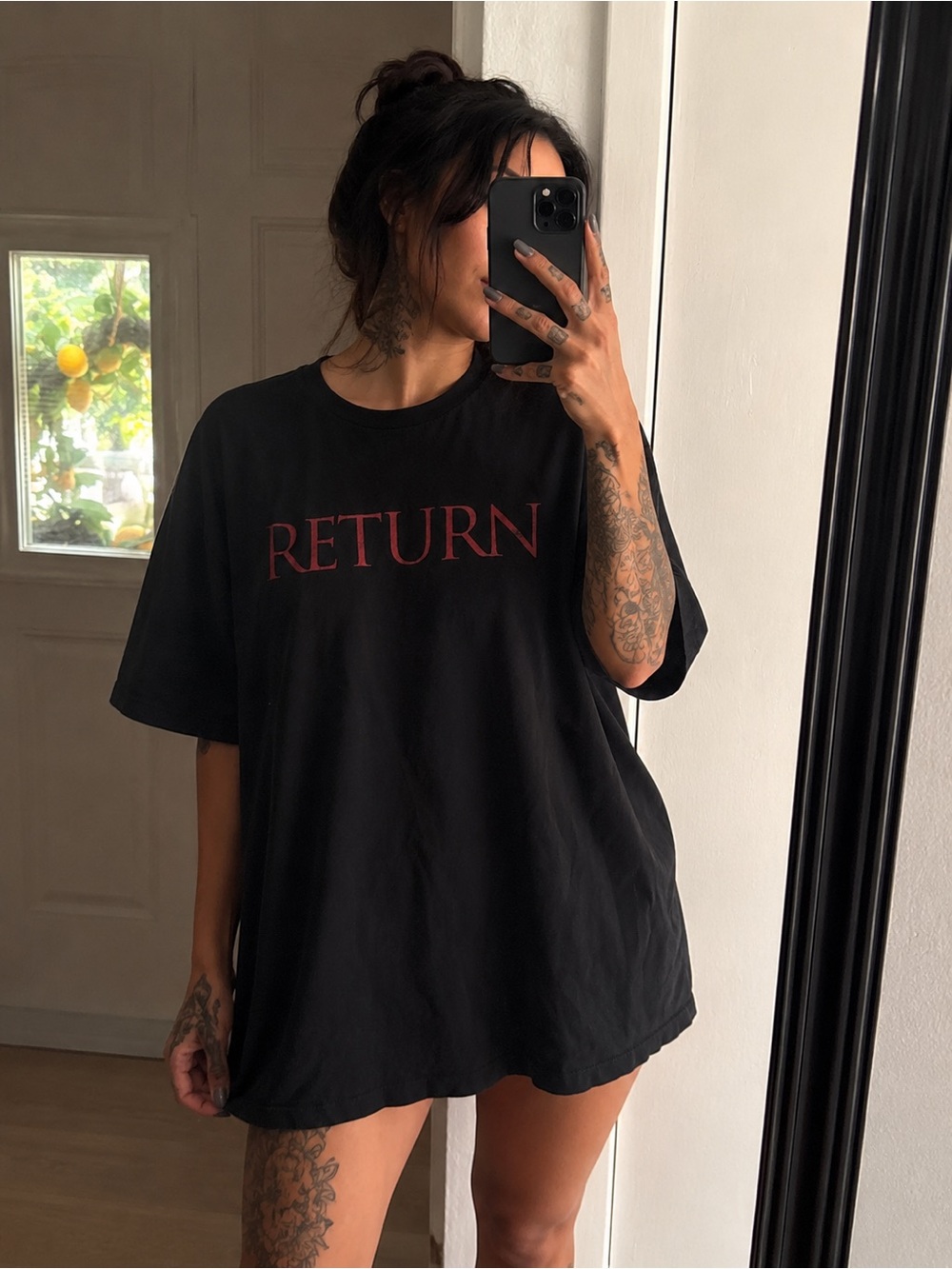 Pacifica Black Short Sleeve Tee with Red RETURN Script